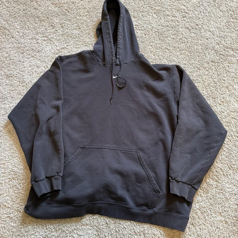 Vtg Nike Center Swoosh Hoodie Mens 2XL Black Pullover Faded‎ Travis Scott 90's